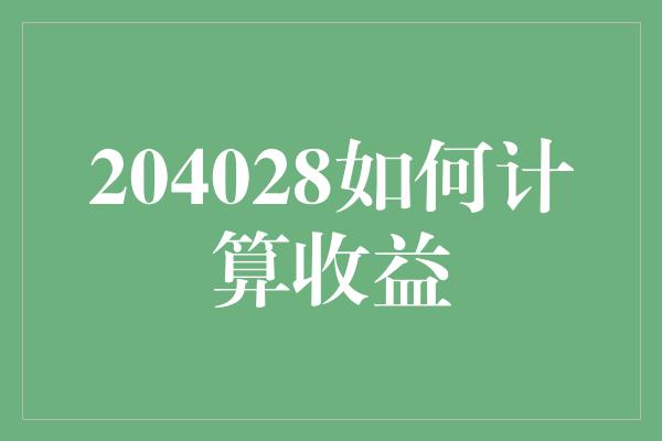 204028如何计算收益