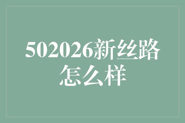 502026新丝路怎么样