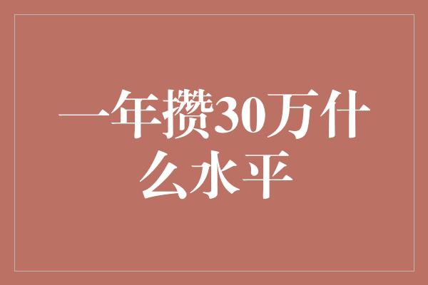 一年攒30万什么水平