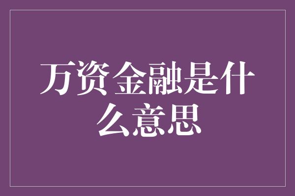 万资金融是什么意思