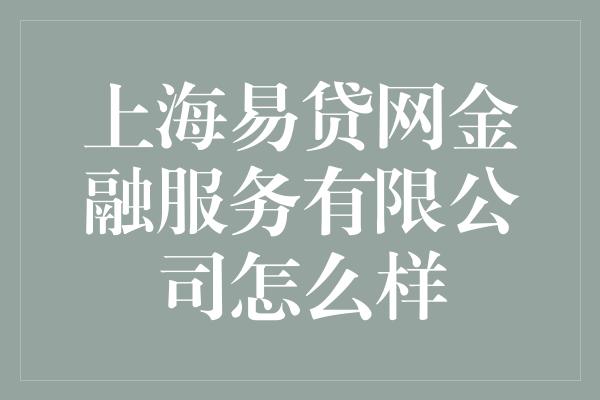 上海易贷网金融服务有限公司怎么样