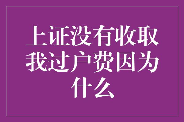 上证没有收取我过户费因为什么