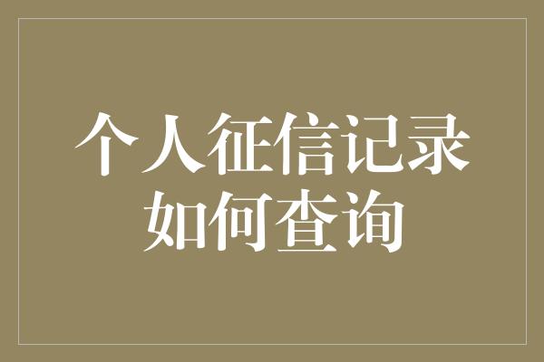 个人征信记录如何查询