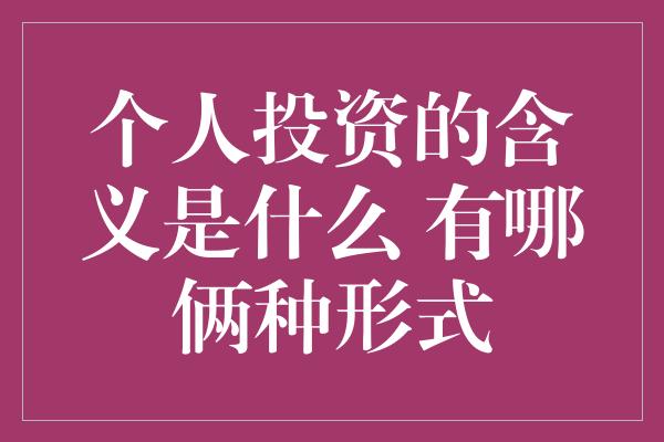 个人投资的含义是什么 有哪俩种形式