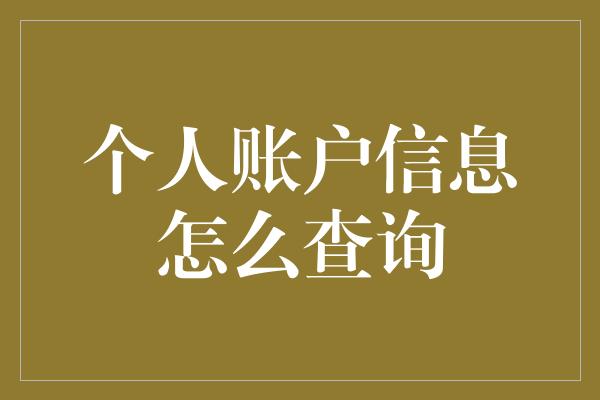 个人账户信息怎么查询