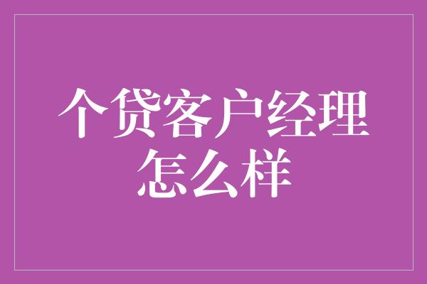 个贷客户经理怎么样