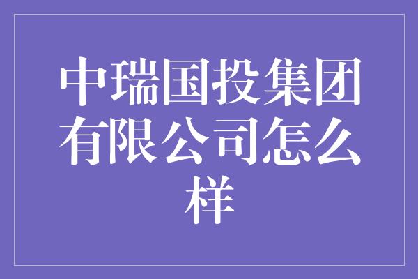 中瑞国投集团有限公司怎么样