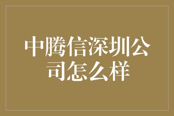 中腾信深圳公司怎么样