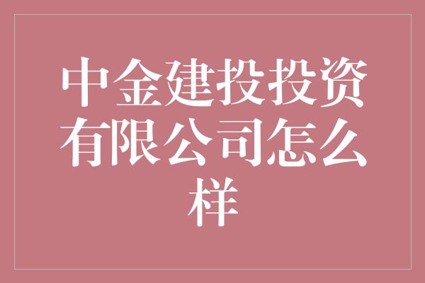 中金建投投资有限公司怎么样