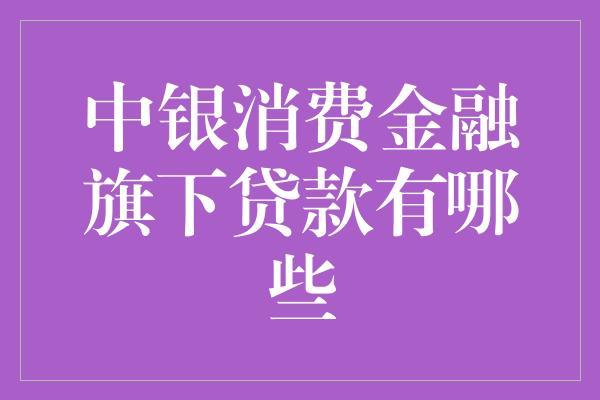 中银消费金融旗下贷款有哪些