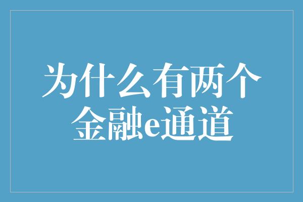 为什么有两个金融e通道