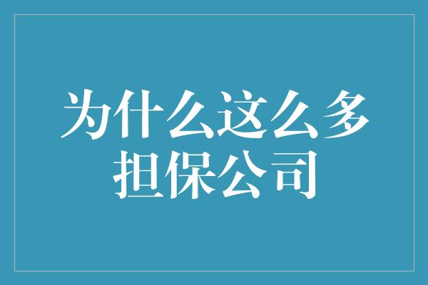 为什么这么多担保公司