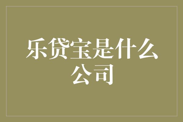 乐贷宝是什么公司