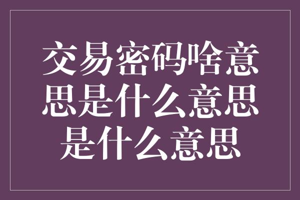 交易密码啥意思是什么意思是什么意思