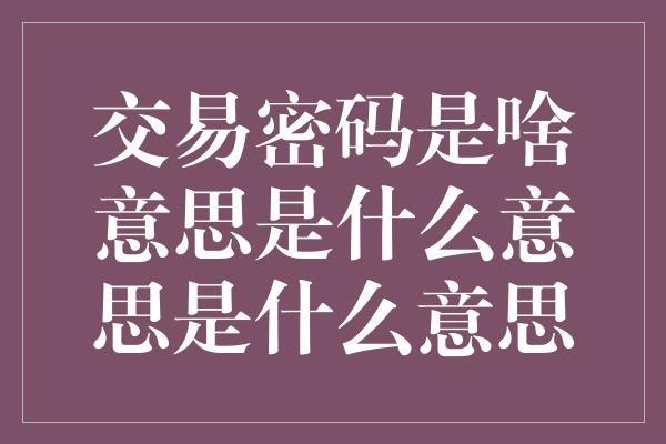 交易密码是啥意思是什么意思是什么意思