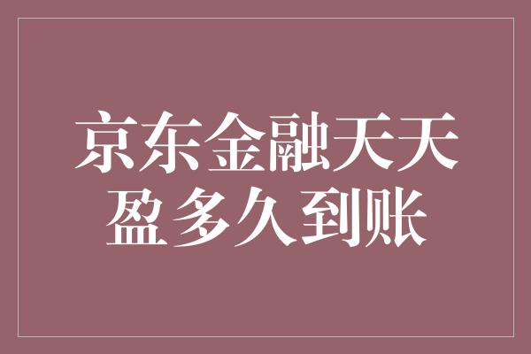 京东金融天天盈多久到账