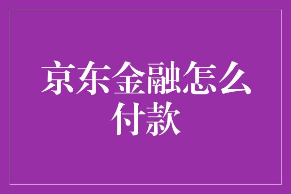 京东金融怎么付款