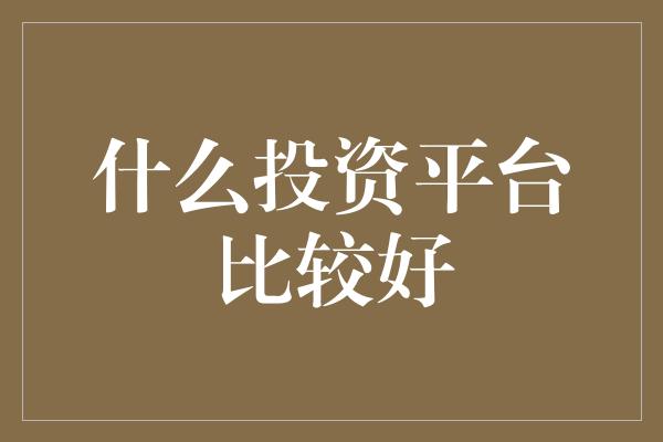 什么投资平台比较好