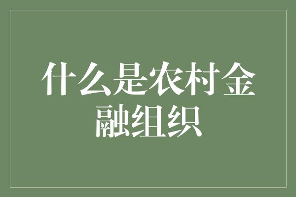 什么是农村金融组织