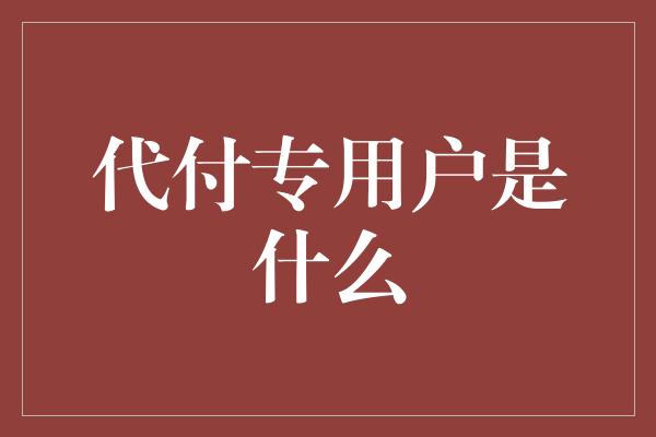 代付专用户是什么