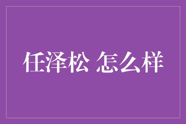 任泽松 怎么样