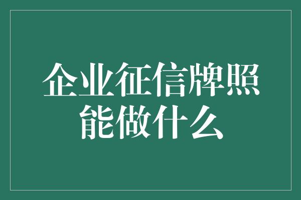 企业征信牌照能做什么