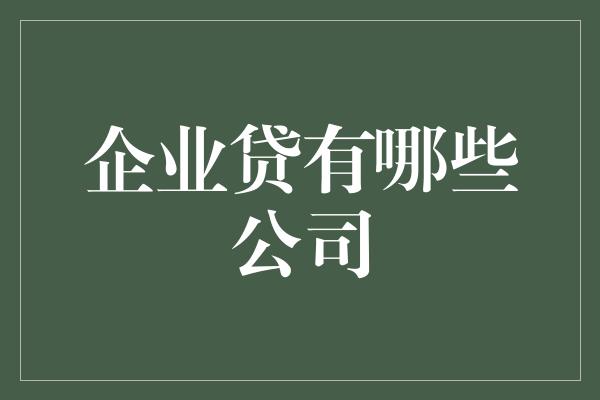 企业贷有哪些公司