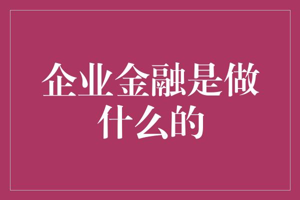 企业金融是做什么的