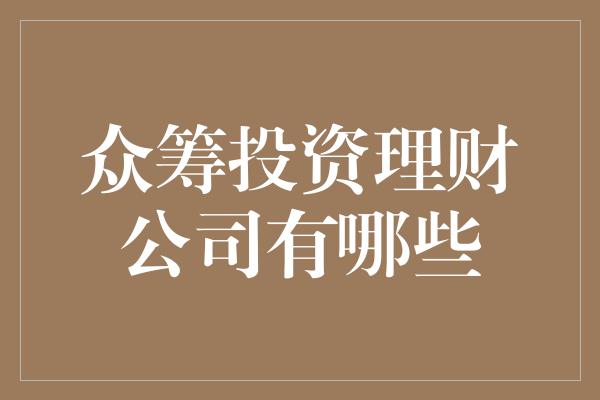 众筹投资理财公司有哪些