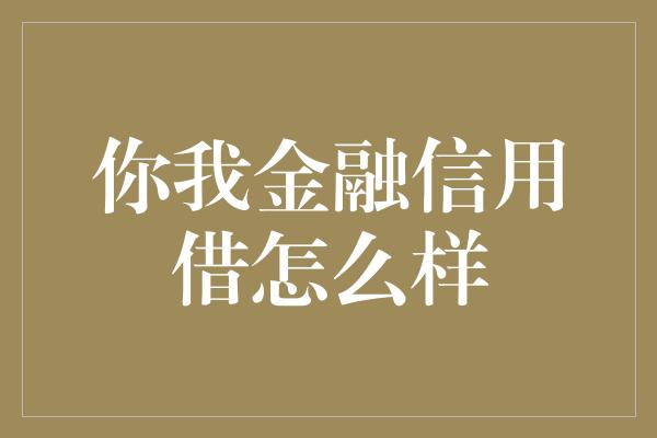 你我金融信用借怎么样