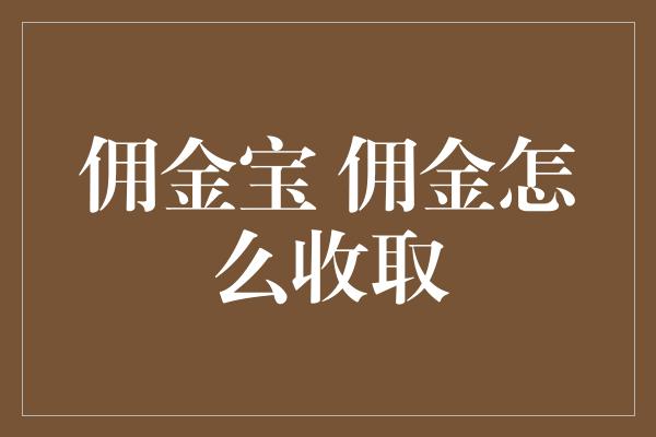 佣金宝 佣金怎么收取