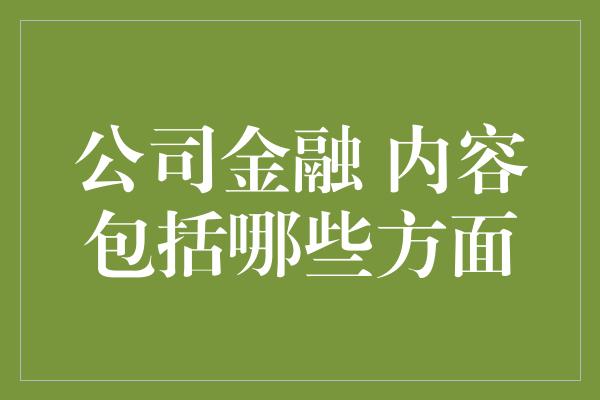 公司金融 内容包括哪些方面