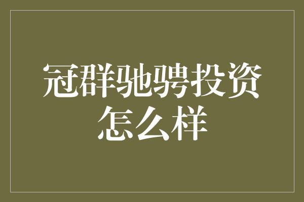 冠群驰骋投资怎么样