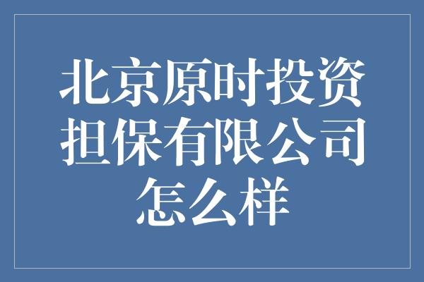 北京原时投资担保有限公司怎么样