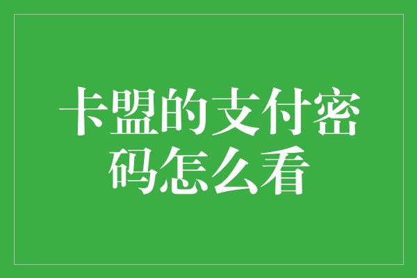 卡盟的支付密码怎么看