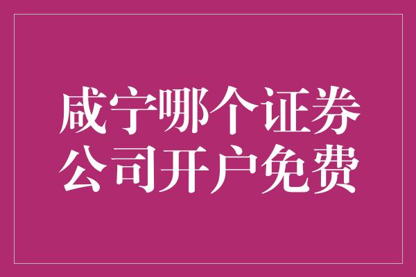 咸宁哪个证券公司开户免费