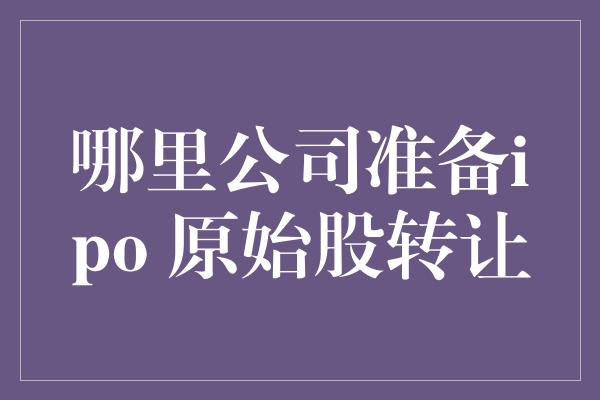 哪里公司准备ipo 原始股转让