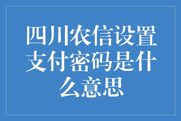 四川农信设置支付密码是什么意思