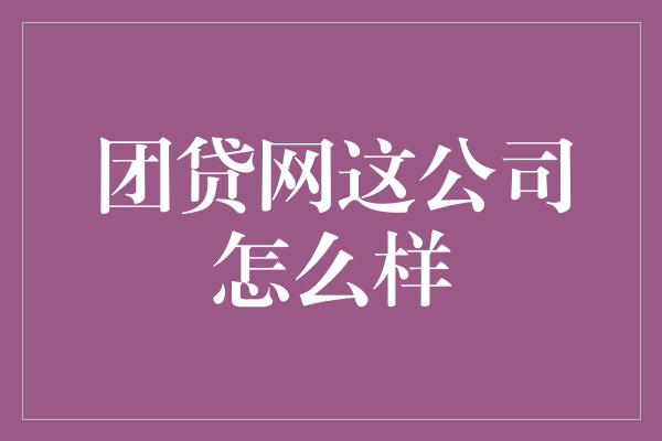 团贷网这公司怎么样