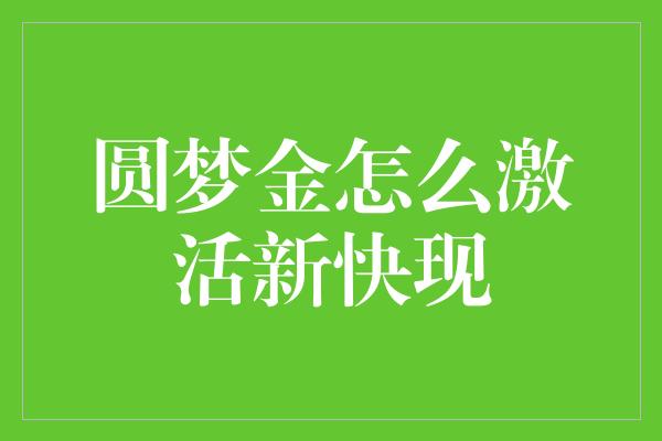 圆梦金怎么激活新快现