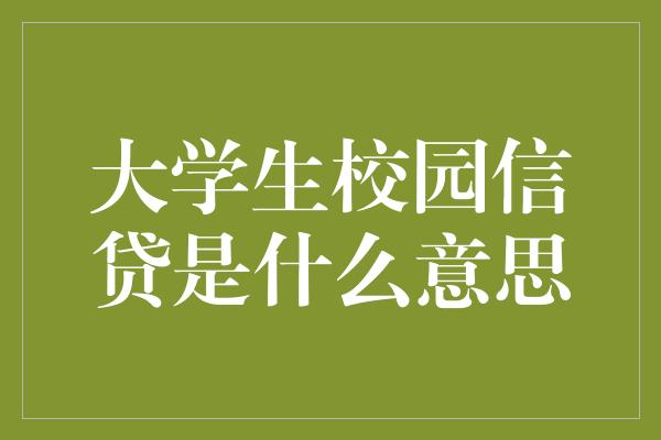 大学生校园信贷是什么意思