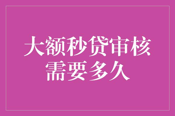 大额秒贷审核需要多久