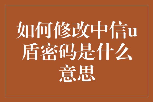 如何修改中信u盾密码是什么意思