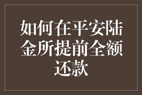 如何在平安陆金所提前全额还款