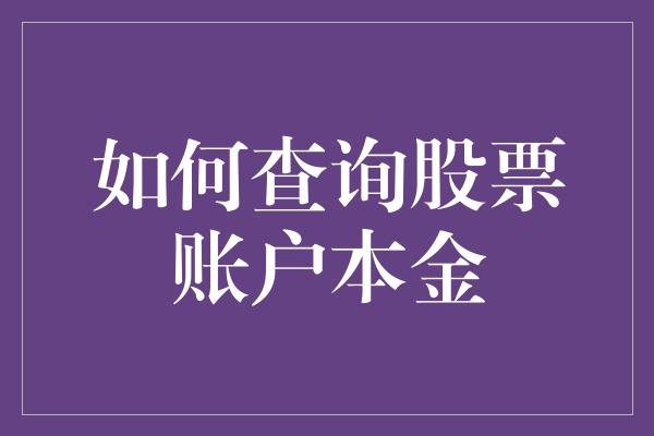 如何查询股票账户本金