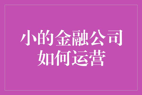 小的金融公司如何运营