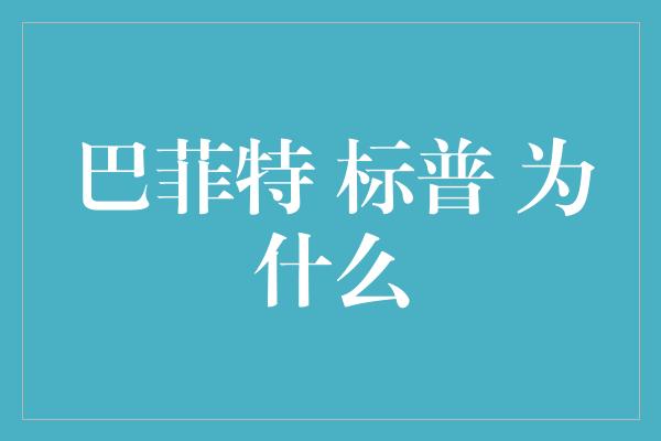 巴菲特 标普 为什么