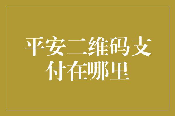 平安二维码支付在哪里