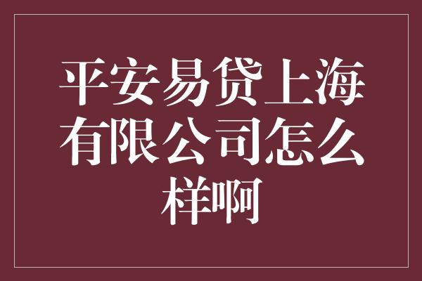 平安易贷上海有限公司怎么样啊