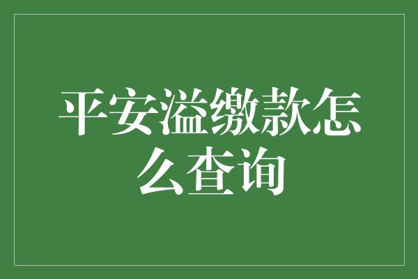 平安溢缴款怎么查询